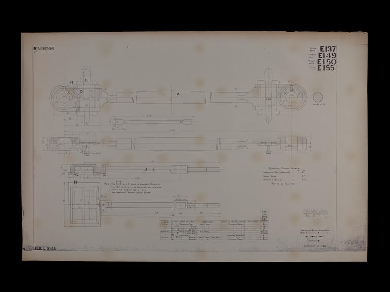 Engineering drawing of Rocket model Connecting rod and slide