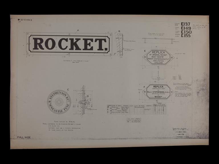 Engineering drawing of Rocket model Nameplates and axlecaps