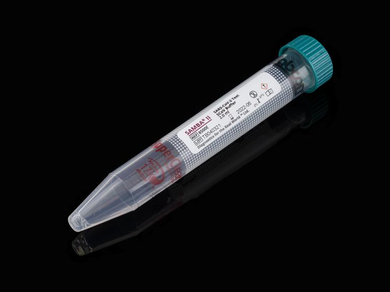 Green topped sample tube containing SAMBA® II SARS CoV-2 Test