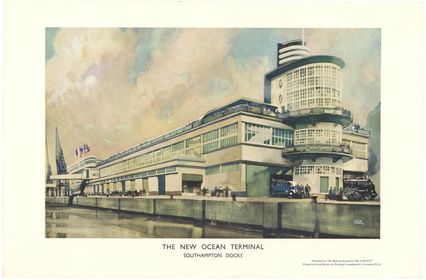 Colour print. 'The New Ocean Terminal, Southampton Docks'