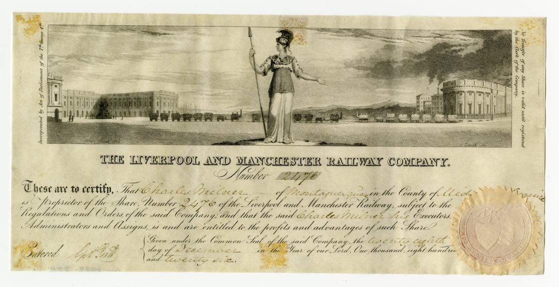 Share Certificate of the Liverpool and Manchester Railway 1826