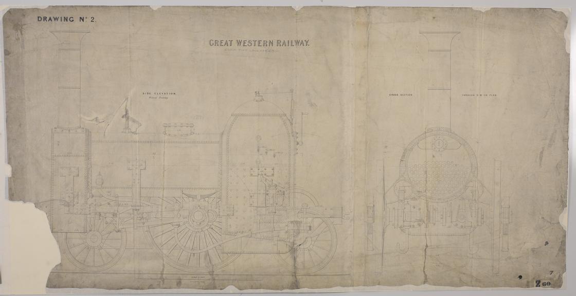 Great Western Railway – Drawing No 2 Side elevation and Cross