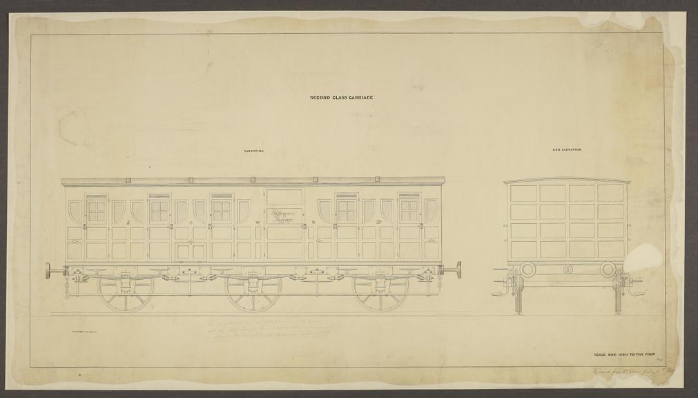 Drawing, elevation of Great Western Railway second class