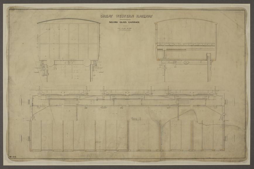 Drawing, Great Western Railway second class passenger carriage