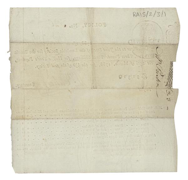 Printed insurance policy for the Laudable Society for the