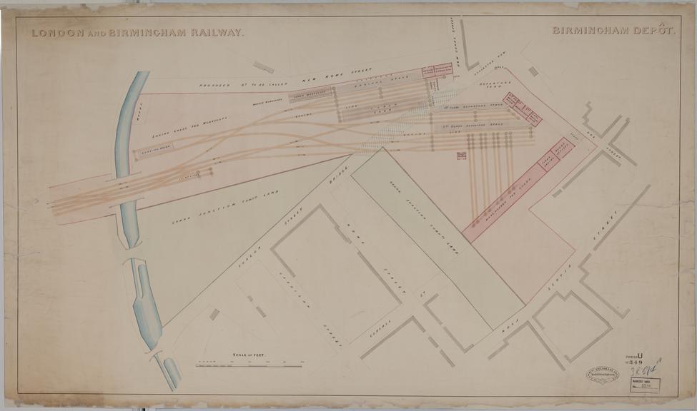 Drawing of Curzon Street Station, Birmingham (London & Birmingham Railway), showing general ground of the station showing its location in the surrounding area