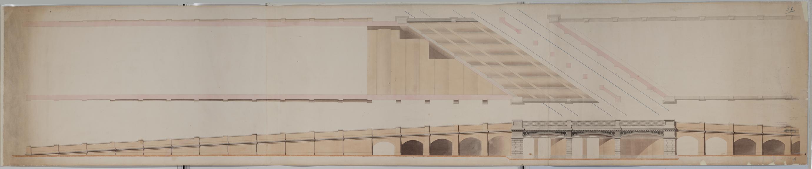 Drawing of Curzon Street Station, Birmingham (London & Birmingham Railway), showing plan and elevation of Curzon Street Bridge