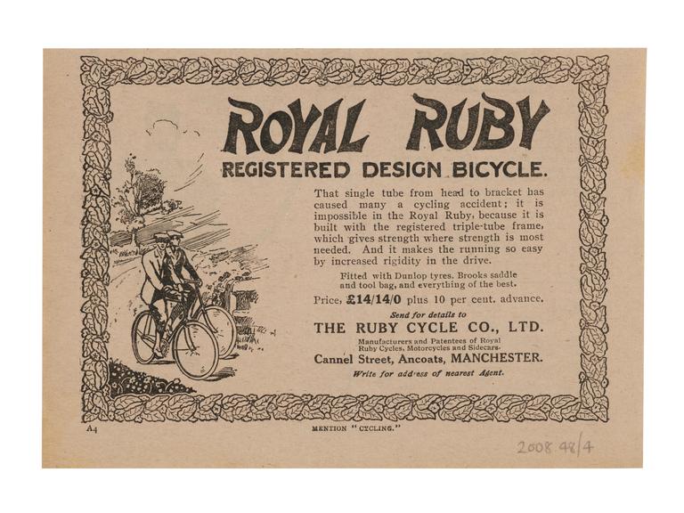 Advertisement - Royal Ruby Registered Design Bicycle