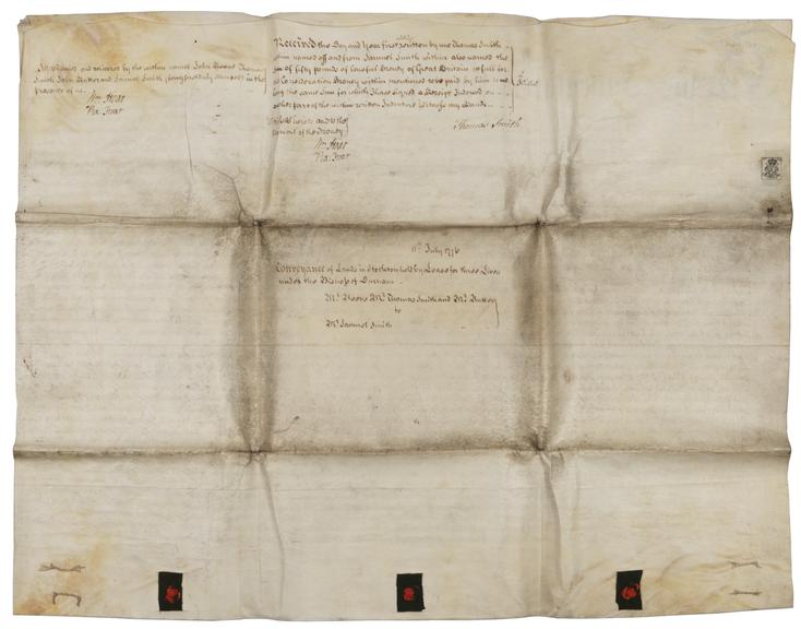 Indenture recording conveyance of land in the County Palatine