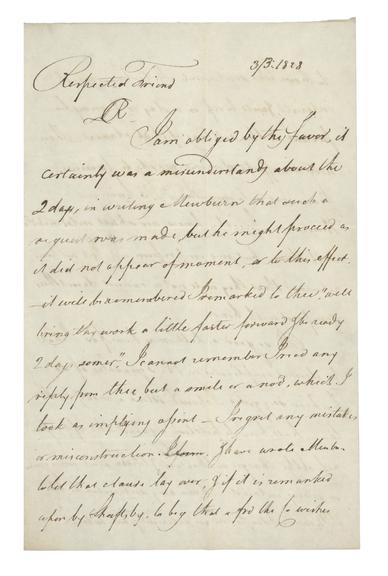 Letter from Edward Pease to Leonard Raisbeck