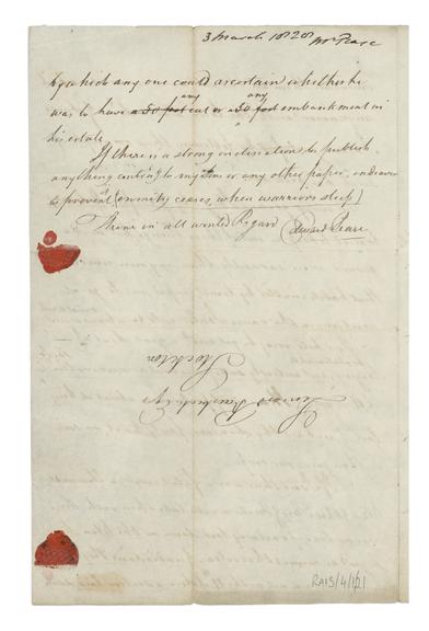 Letter from Edward Pease to Leonard Raisbeck