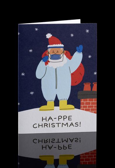 Christmas card showing an illustration of Santa Claus on a