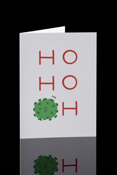 Christmas card showing an illustration of a stylised green