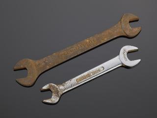 Two steel open spanners, used during AEI apprenticeship