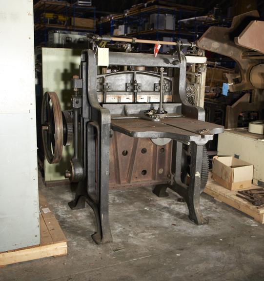 Guillotine manufactured by W. Crosland in Bredbury in 1911 and used by Allsops