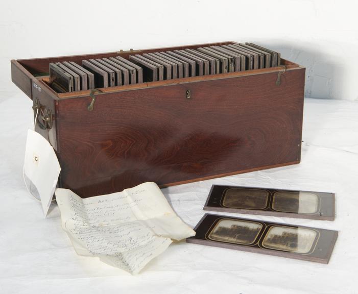 Slide Box Containing Approx. 33 Stereoscopic Photographs on Glass