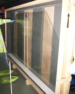 Large Section of Clear Glass Pane from Middle of Base of Showcase, from beneath White Acrylic Layer, from Model Showing the 5 Dock Systems of the Port of London