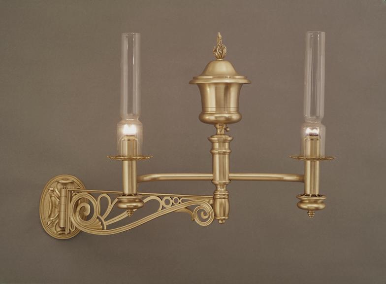 Pair of annular wick lamps with wall bracket