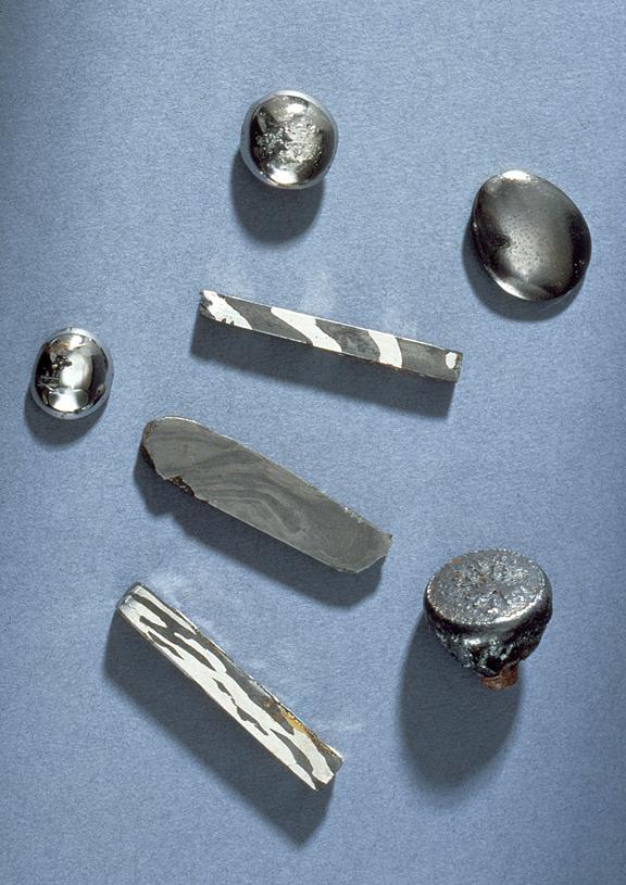 These are samples of experimental steel alloys made by Michael