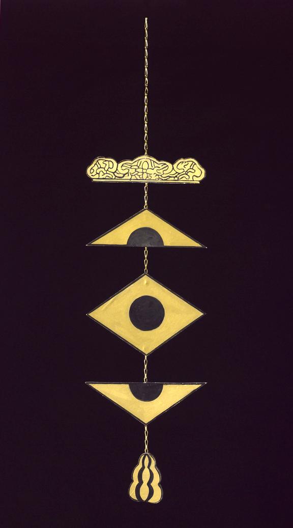 Wooden sign, in the form of a mobile, Chinese