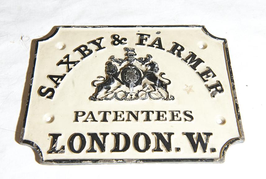 Saxby & Farmer signal frame maker's plate