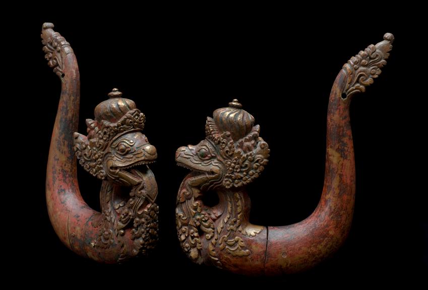 Pair of ceremonial mosquito net hangers from East Java