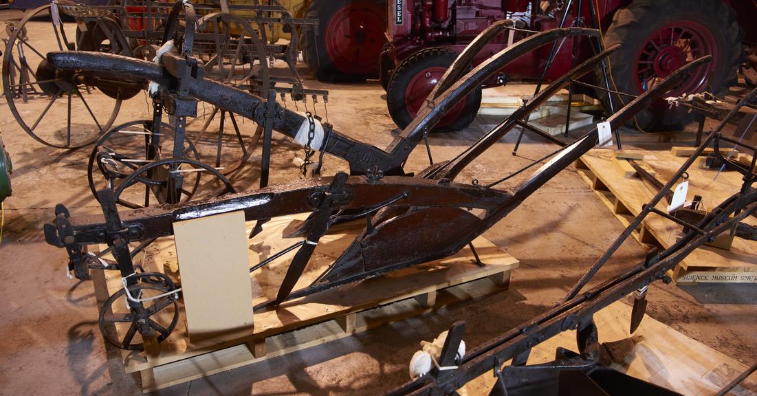 Wooden Somersetshire plough with iron share and coulter