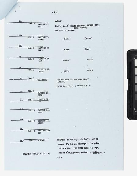 Script for BBC 'Play School' programme telerecorded on 14 April