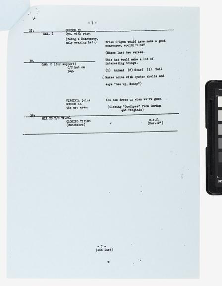 Script for BBC 'Play School' programme telerecorded on 14 April