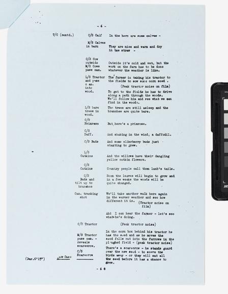 Script for BBC 'Play School' programme telerecorded on 14 April