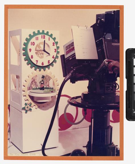 Photograph of a studio camera and the clock from BBC TV