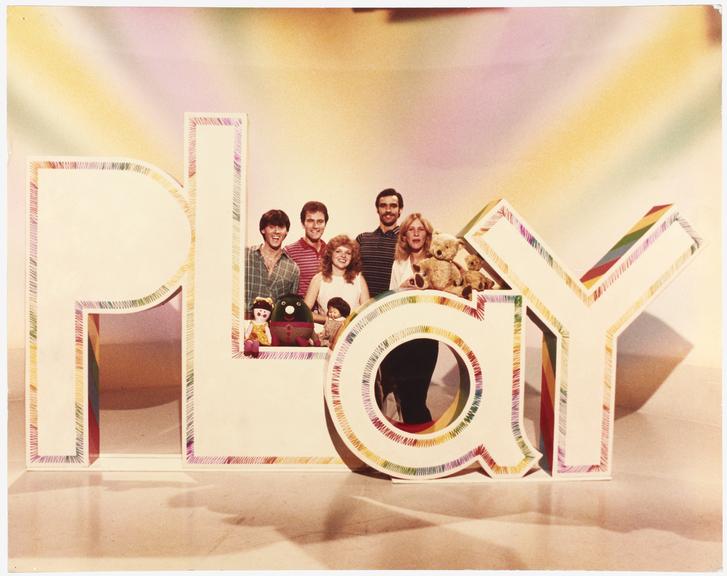 Photograph of presenters and toys from BBC TV programme 'Play