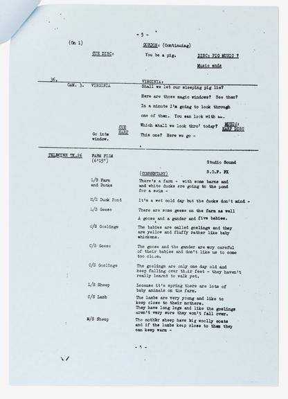 Script for BBC 'Play School' programme telerecorded on 14 April