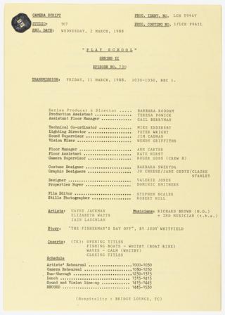 BBC 'Play School' camera script
