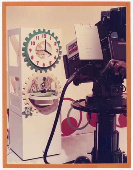 Photograph of a studio camera and the clock from BBC TV