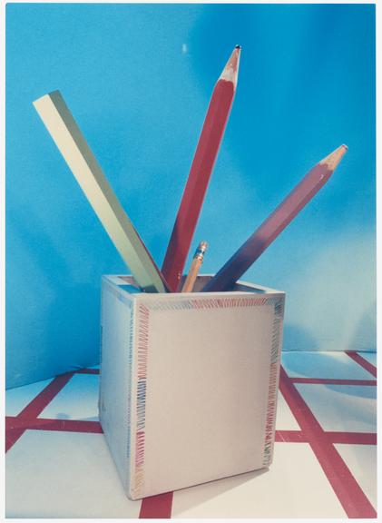 Photograph of piece of scenery in the form of a pencil pot from