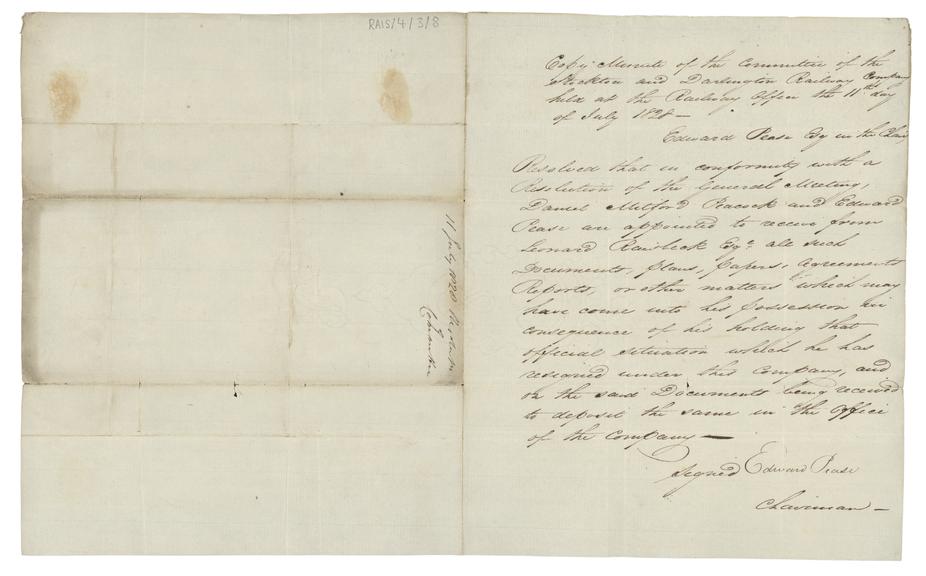 Copy of minutes of the Committee of the Stockton and Darlington