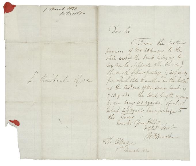 Letter from M A Brooks, The Cottage, to Leonard Raisbeck | Science ...