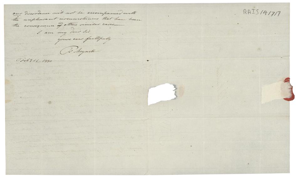 Letter from Thomas Meynell to Leonard Raisbeck, 16 February 1830