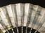 One fan. Ivory, carved sticks, silver inlay; painted panels
