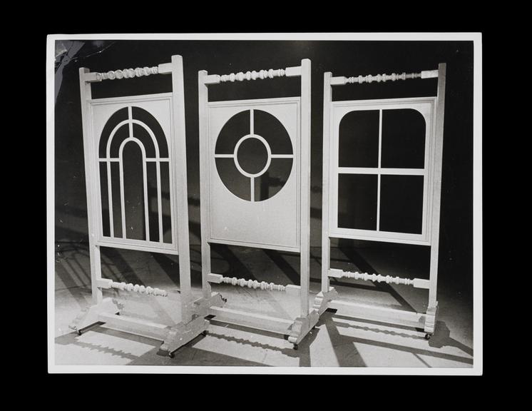 Photograph of three windows from BBC TV programme 'Play School'