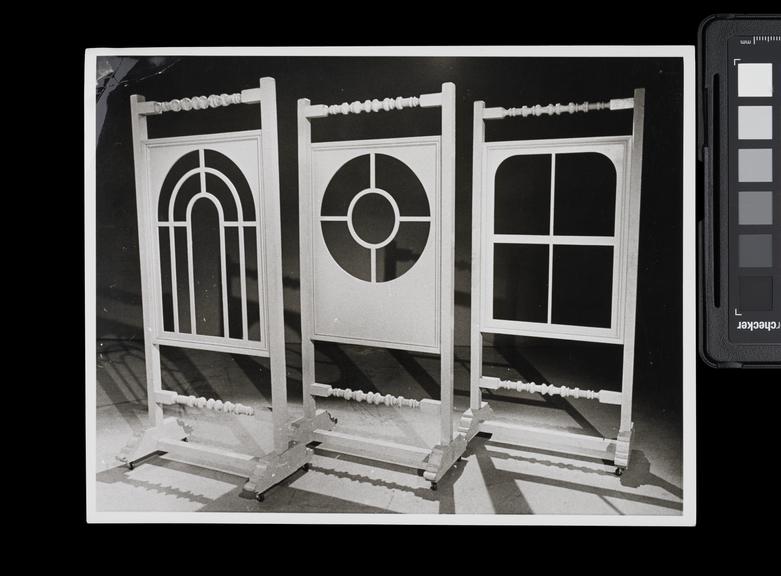 Photograph of three windows from BBC TV programme 'Play School'