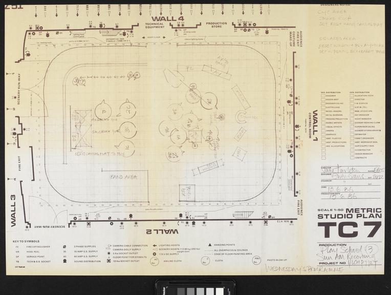 BBC TV 'Play School' metric studio plan TC7, 1:50 scale