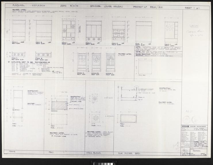 BBC TV Design Department 'Play School' set furniture drawing