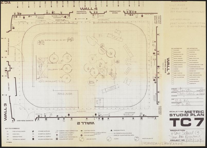 BBC TV 'Play School' metric studio plan TC7, 1:50 scale