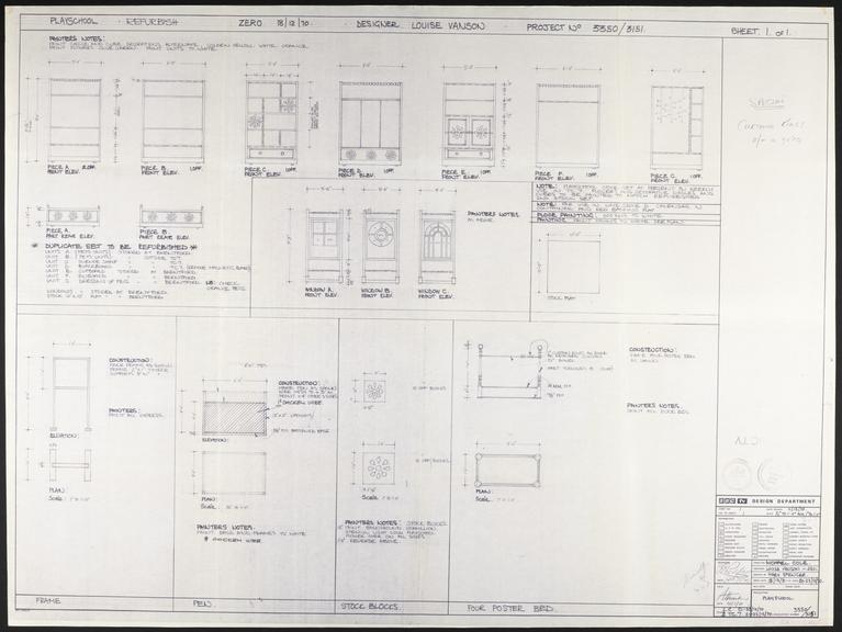 BBC TV Design Department 'Play School' set furniture drawing