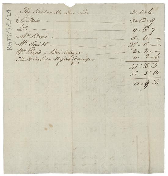 John Raisbeck List of bills from Mr John Raisbeck to David Hall | Science Museum ...