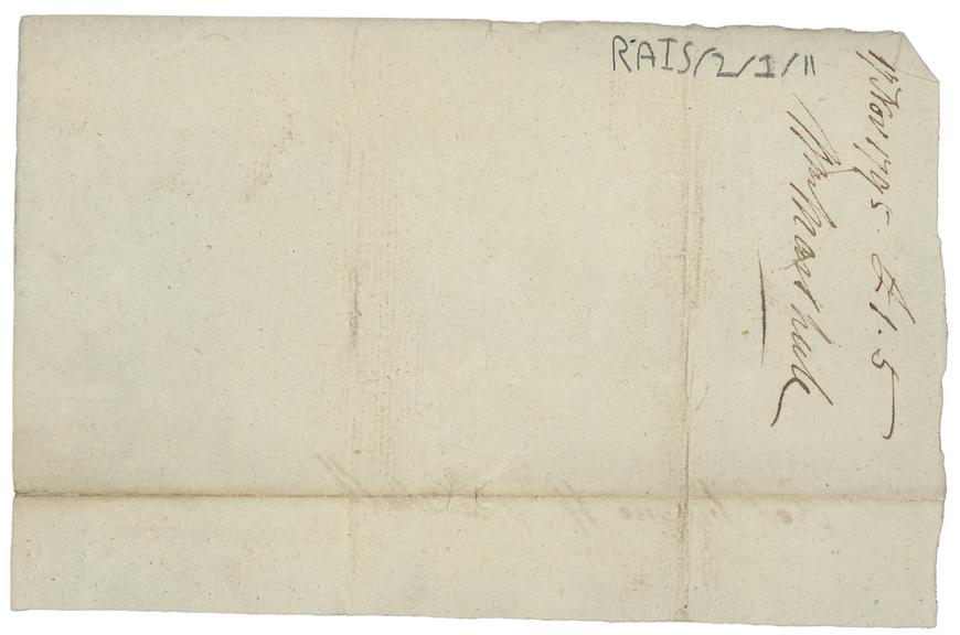Receipt from Mr Raisbeck to William Marshall for £1.5