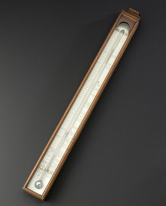 Standard mercury thermometer, in glazed mahogany case