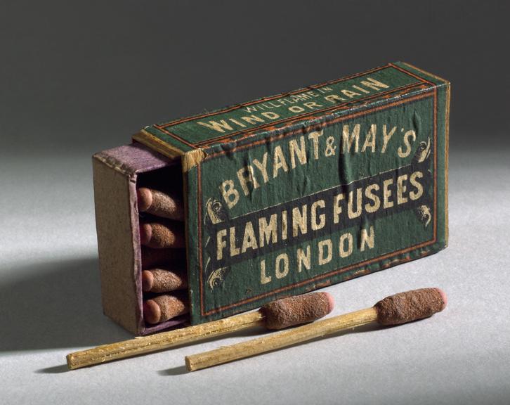 Match box containing Bryant and May's Flaming Fusees